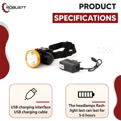Robustt Rechargeable LED Head Light Torch 75W Waterproof Adjustable Head Lamp for Camping, Trekking, Hiking, Running etc Robustt Rechargeable LED Head Light Torch 75W Waterproof Adjustable Head Lamp for Camping, Trekking, Hiking, Running etc