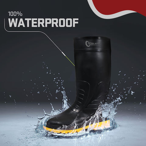 Robustt Steel Toe Lightweight Gum Boots, Standard Steel Safety Shoes, Anti Slip, Waterpoof, Breathable Printed Leather Shoes, Puncture and Tear Resistant, for Industrial Use (Yellow) Robustt Steel Toe Lightweight Gum Boots, Standard Steel Safety Shoes, Anti Slip, Waterpoof, Breathable Printed Leather Shoes, Puncture and Tear Resistant, for Industrial Use (Yellow)