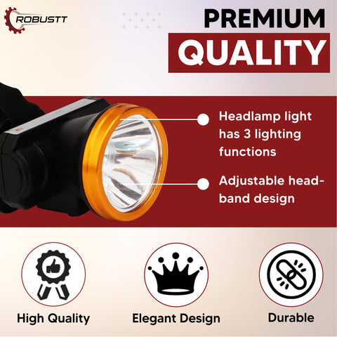 Robustt Rechargeable LED Head Light Torch 75W Waterproof Adjustable Head Lamp for Camping, Trekking, Hiking, Running etc Robustt Rechargeable LED Head Light Torch 75W Waterproof Adjustable Head Lamp for Camping, Trekking, Hiking, Running etc