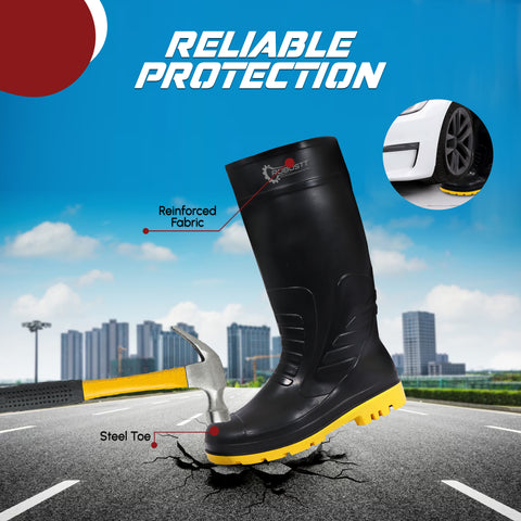 Robustt Steel Toe Lightweight Gum Boots, Standard Steel Safety Shoes, Anti Slip, Waterpoof, Breathable Printed Leather Shoes, Puncture and Tear Resistant, for Industrial Use (Yellow) Robustt Steel Toe Lightweight Gum Boots, Standard Steel Safety Shoes, Anti Slip, Waterpoof, Breathable Printed Leather Shoes, Puncture and Tear Resistant, for Industrial Use (Yellow)