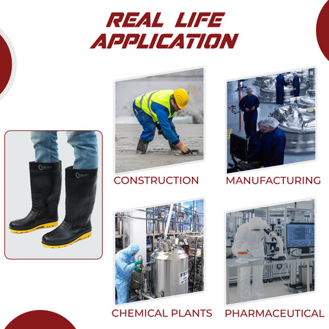 Robustt Steel Toe Lightweight Gum Boots, Standard Steel Safety Shoes, Anti Slip, Waterpoof, Breathable Printed Leather Shoes, Puncture and Tear Resistant, for Industrial Use (Yellow) Robustt Steel Toe Lightweight Gum Boots, Standard Steel Safety Shoes, Anti Slip, Waterpoof, Breathable Printed Leather Shoes, Puncture and Tear Resistant, for Industrial Use (Yellow)