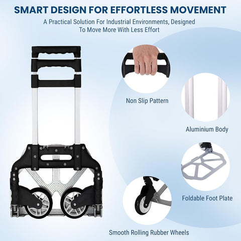 Robustt 75 Kg Foldable Trolley with Wheels | Puncture-Proof Wheels | Heavy-Duty Aluminium & ABS Body | Luggage Trolley Cart for Moving Boxes, Appliances & Bundles Robustt 75 Kg Foldable Trolley with Wheels | Puncture-Proof Wheels | Heavy-Duty Aluminium & ABS Body | Luggage Trolley Cart for Moving Boxes, Appliances & Bundles
