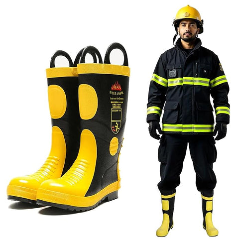 Robustt Steel Toe Fire Safety Gumboot - Yellow | Anti-Slip & Anti-Puncture Sole Fire Boots for Men| High Temperature Rubber Industrial Work Fire Gumboots for Construction, Firefighters Robustt Steel Toe Fire Safety Gumboot - Yellow | Anti-Slip & Anti-Puncture Sole Fire Boots for Men| High Temperature Rubber Industrial Work Fire Gumboots for Construction, Firefighters