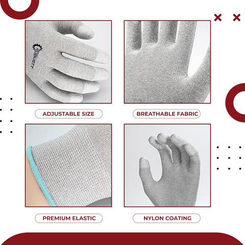 Robustt ESD Grey Safety gloves | Pack of 1 | Carbon Fibre with Anti - Static Technology | Snug Fit, Slip Resistant | Reusable & Washable Gloves | Hand Gloves for Electrical Appliances Robustt ESD Grey Safety gloves | Pack of 1 | Carbon Fibre with Anti - Static Technology | Snug Fit, Slip Resistant | Reusable & Washable Gloves | Hand Gloves for Electrical Appliances