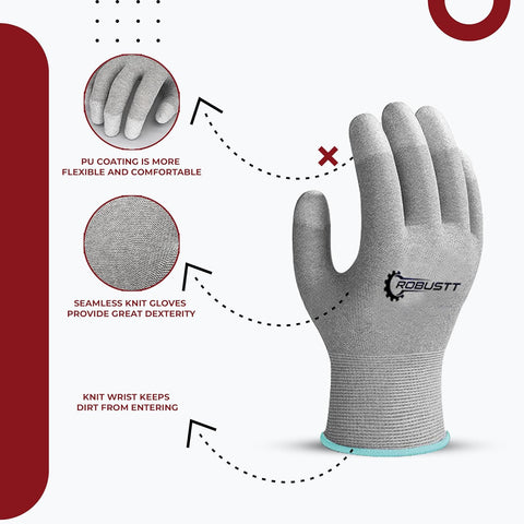 Robustt ESD Grey Safety gloves | Pack of 1 | Carbon Fibre with Anti - Static Technology | Snug Fit, Slip Resistant | Reusable & Washable Gloves | Hand Gloves for Electrical Appliances Robustt ESD Grey Safety gloves | Pack of 1 | Carbon Fibre with Anti - Static Technology | Snug Fit, Slip Resistant | Reusable & Washable Gloves | Hand Gloves for Electrical Appliances