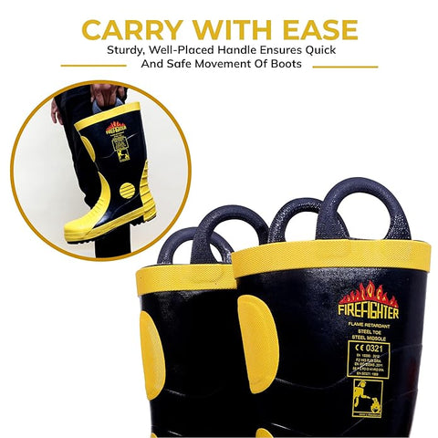 Robustt Steel Toe Fire Safety Gumboot - Yellow | Anti-Slip & Anti-Puncture Sole Fire Boots for Men| High Temperature Rubber Industrial Work Fire Gumboots for Construction, Firefighters Robustt Steel Toe Fire Safety Gumboot - Yellow | Anti-Slip & Anti-Puncture Sole Fire Boots for Men| High Temperature Rubber Industrial Work Fire Gumboots for Construction, Firefighters