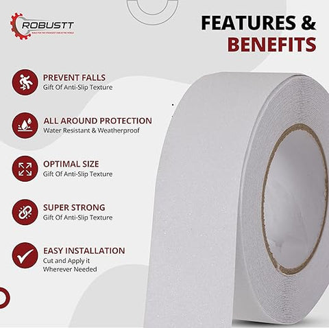 Robustt Anti Skid/Anti Slip Tape Fall Resistant with PET Material and Solvent Acrylic Adhesive Tape for Slippery Floors, Staircase, Ramps, Indoor, Outdoor Use (Transparent) Robustt Anti Skid/Anti Slip Tape Fall Resistant with PET Material and Solvent Acrylic Adhesive Tape for Slippery Floors, Staircase, Ramps, Indoor, Outdoor Use (Transparent)