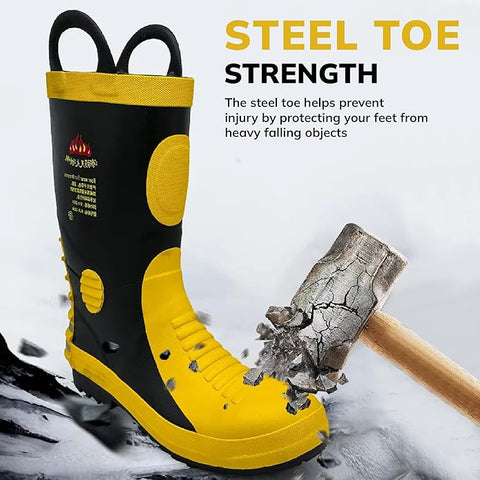 Robustt Steel Toe Fire Safety Gumboot - Yellow | Anti-Slip & Anti-Puncture Sole Fire Boots for Men| High Temperature Rubber Industrial Work Fire Gumboots for Construction, Firefighters Robustt Steel Toe Fire Safety Gumboot - Yellow | Anti-Slip & Anti-Puncture Sole Fire Boots for Men| High Temperature Rubber Industrial Work Fire Gumboots for Construction, Firefighters