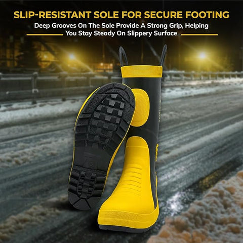 Robustt Steel Toe Fire Safety Gumboot - Yellow | Anti-Slip & Anti-Puncture Sole Fire Boots for Men| High Temperature Rubber Industrial Work Fire Gumboots for Construction, Firefighters Robustt Steel Toe Fire Safety Gumboot - Yellow | Anti-Slip & Anti-Puncture Sole Fire Boots for Men| High Temperature Rubber Industrial Work Fire Gumboots for Construction, Firefighters
