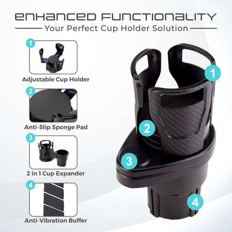 Robustt Dual Car Cup Holder Expander with Adjustable Base, 360 Degree Rotatable Base Robustt Dual Car Cup Holder Expander with Adjustable Base, 360 Degree Rotatable Base