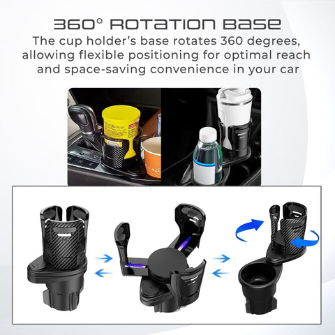 Robustt Dual Car Cup Holder Expander with Adjustable Base, 360 Degree Rotatable Base Robustt Dual Car Cup Holder Expander with Adjustable Base, 360 Degree Rotatable Base
