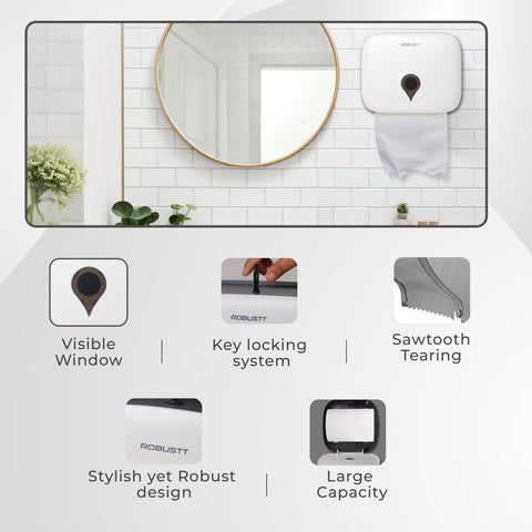 Robustt Wall-Mounted Jumbo Role Hand Towel Dispenser - White Robustt Wall-Mounted Jumbo Role Hand Towel Dispenser - White