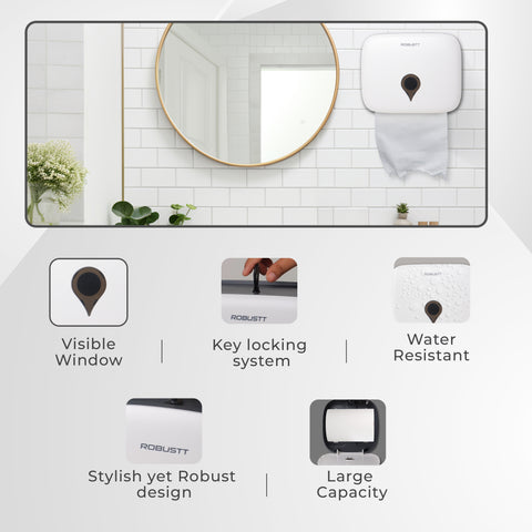 Robustt Wall-Mounted V/N/M Fold Paper Hand Towel Dispenser - White Robustt Wall-Mounted V/N/M Fold Paper Hand Towel Dispenser - White