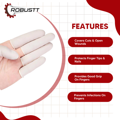 Robustt Disposable Latex Finger Cots, Safe and Multipurpose Rubber Fingertips, Protective Finger Gloves Robustt Disposable Latex Finger Cots, Safe and Multipurpose Rubber Fingertips, Protective Finger Gloves
