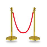 Robustt Stainless Steel Golden Queue Manager Barricade with Red Velvet Rope (900mm Pillar, 1.5mtr Rope)