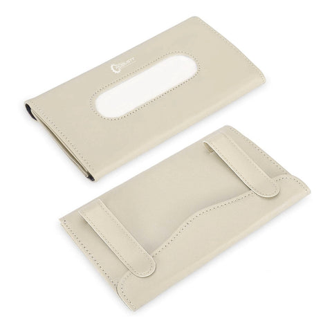 Robustt Car Tissue Box Holder | Sun Visor / Back Seat / Door Napkin Holder | Complimentary Tissue Pack | Reusable Tissue Box For Car | PU Leather | Luxury Design | Easy To Use | Multi-Functional | Sturdy Clips (Beige Color)