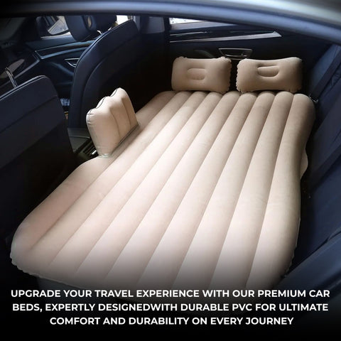 Robustt Car Bed for Back Seat | Inflatable Bed with 2 Air Pillow & Air Pump | Universal Size | Fits in All Car Model | Portable Car Bed | Car Bed For Kids, Travel, Trips, Camping, Picnic, Pool & Beach - Beige