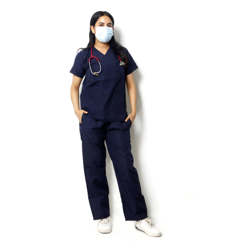 Robustt Classic Scrub Suit Navy Blue Set For Women