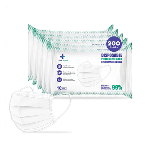 Careview 3 Ply Disposable Surgical Face Mask Pouch, 3 Layer Filtration with Nose Bridge Clip
