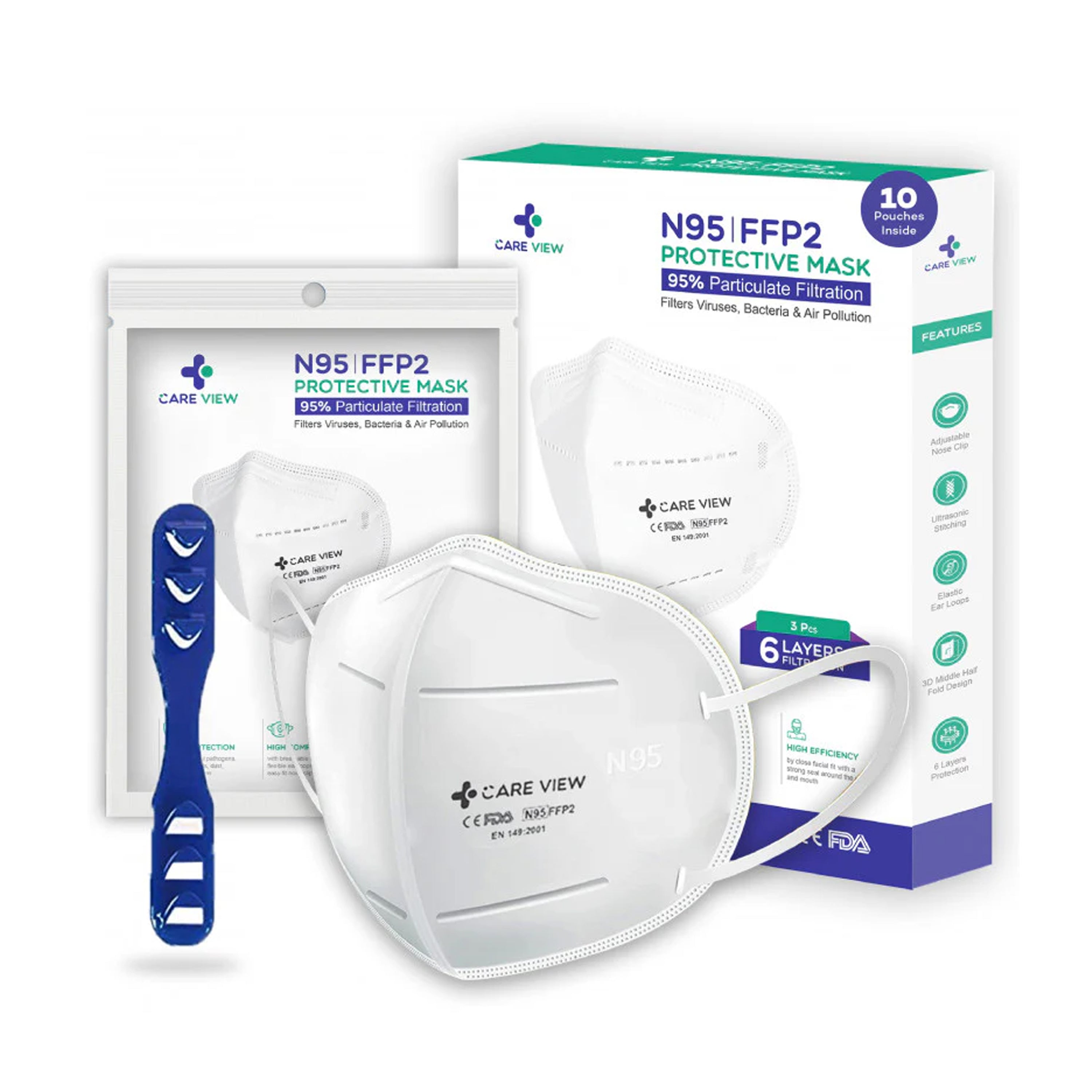N95 Earloop Careview N95 Mask Ear Loop Style, 6 Layered Filtration – Robustt