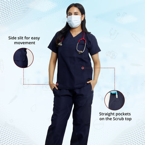 Robustt Classic Scrub Suit Navy Blue Set For Women