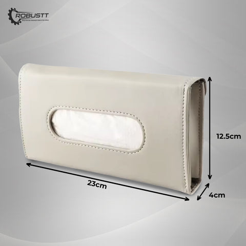 Robustt Car Tissue Box Holder | Sun Visor / Back Seat / Door Napkin Holder | Complimentary Tissue Pack | Reusable Tissue Box For Car | PU Leather | Luxury Design | Easy To Use | Multi-Functional | Sturdy Clips (Beige Color)