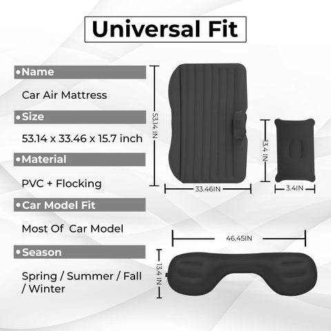 Robustt Car Bed for Back Seat | Inflatable Bed with 2 Air Pillow & Air Pump | Universal Size | Fits in All Car Model | Portable Car Bed | Car Bed For Kids, Travel, Trips, Camping, Picnic, Pool & Beach
