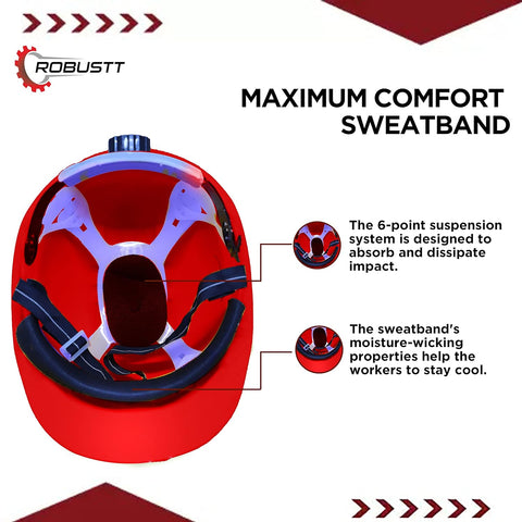 Robustt X Shree JEE Safety Helmet Executive Ratchet Type Adjustment, Protection for Outdoor Work Head Safety Hat with Sweat Band, Red