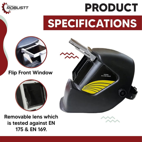 Robustt Auto Darkening Welding Helmet with a Front-Flip Light Weight Protective Head Screen for Welding and Industrial Use