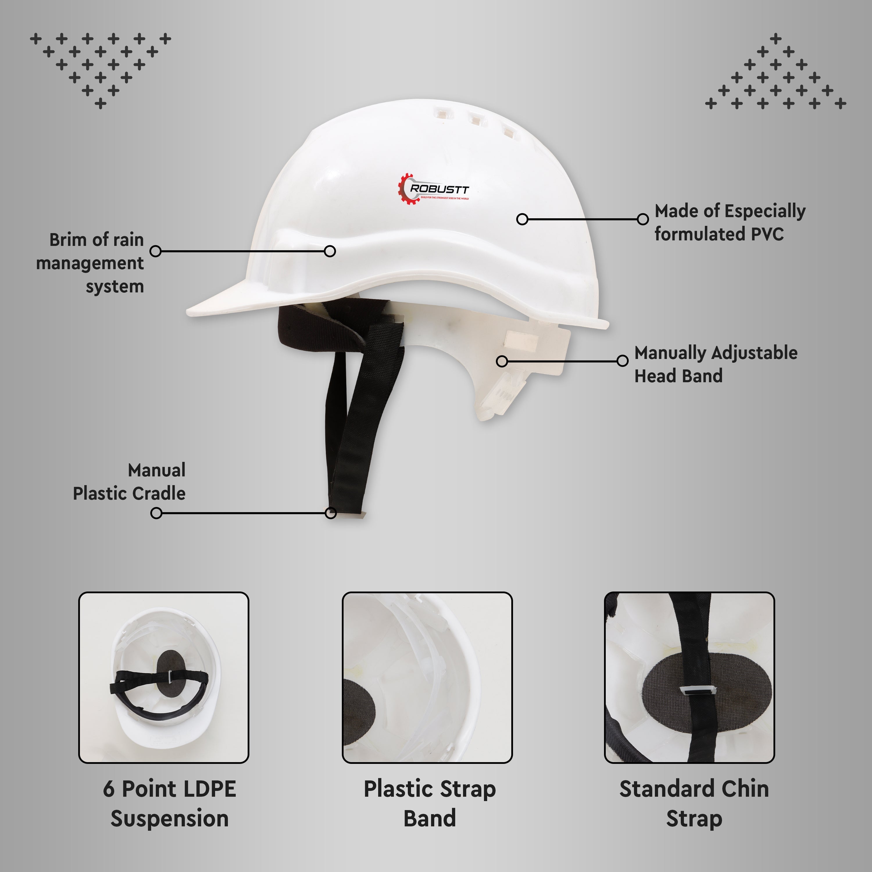 Lightweight safety helmet with six point LDPE suspension
