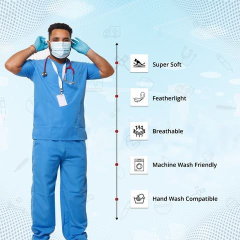 Robustt Classic Scrub Suit Sky Blue Set For Men