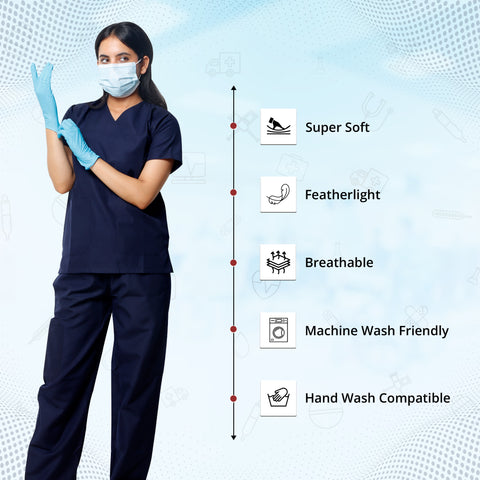 Robustt Classic Scrub Suit Navy Blue Set For Women