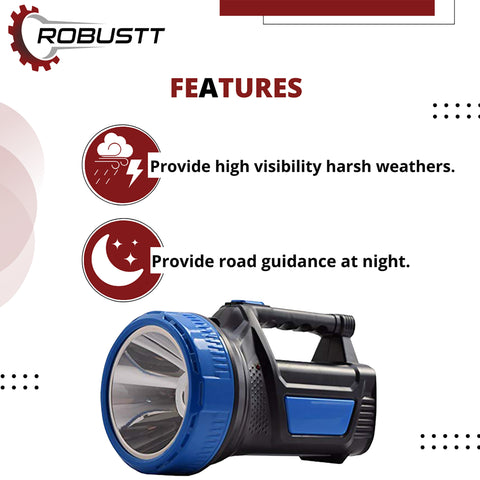 Robustt Search Light (75 watt, 500 Mtr Range) ABS Plastic Material Long Range Portable, Rechargeable High Brightness LED Torch Light (Assorted Color) DESIGN -2