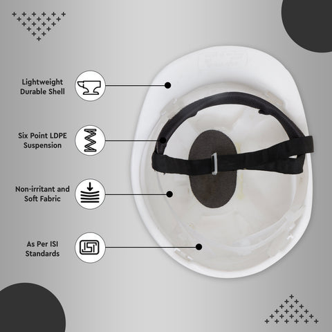 Lightweight safety helmet woth six point LDPE suspension