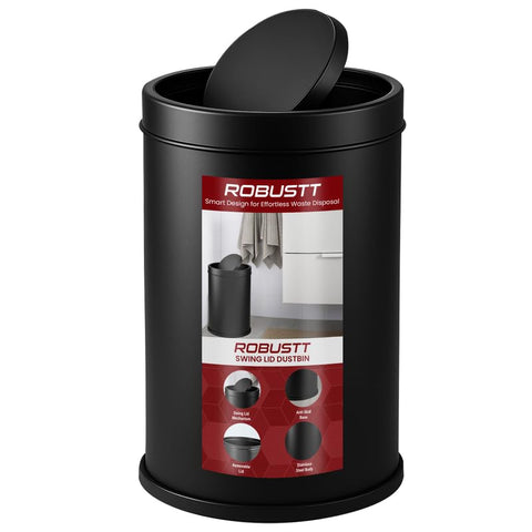 Robustt Swing Lid Dustbin | Stainless Steel Trash Can | Swing Lid dustbin with Removable Lid | For Kitchen, Bathroom, Office & Commercial Use
