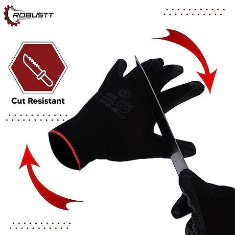 Robustt Nylon Nitrile Coated Industrial Safety Hand Gloves Anti-Cut, Heat Resistant, for Finger and Hand Protection