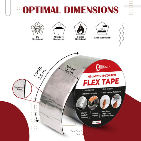 Robustt Aluminium Coated Flex Tape (10 CM x 2.5 M) Super Strong Waterproof Solution For Water Leakages, Premium Sealing & Repairs