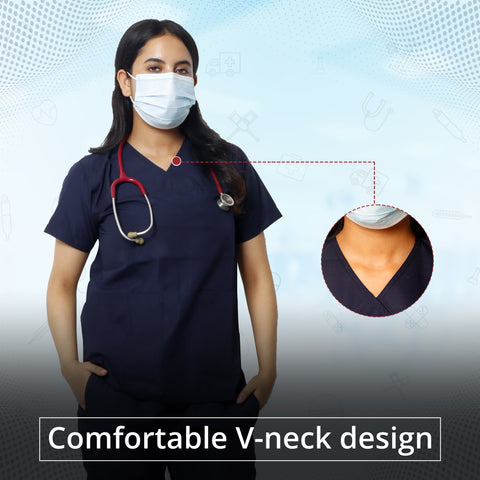 Robustt Classic Scrub Suit Navy Blue Set For Women