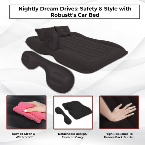 Robustt Car Bed for Back Seat | Inflatable Bed with 2 Air Pillow & Air Pump | Universal Size | Fits in All Car Model | Portable Car Bed | Car Bed For Kids, Travel, Trips, Camping, Picnic, Pool & Beach