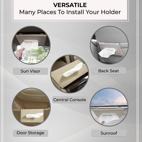 Robustt Car Tissue Box Holder | Sun Visor / Back Seat / Door Napkin Holder | Complimentary Tissue Pack | Reusable Tissue Box For Car | PU Leather | Luxury Design | Easy To Use | Multi-Functional | Sturdy Clips (Beige Color)