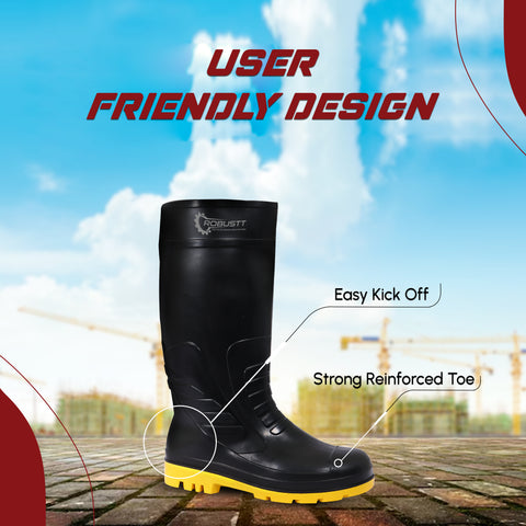 Robustt Steel Toe Lightweight Gum Boots, Standard Steel Safety Shoes, Anti Slip, Waterpoof, Breathable Printed Leather Shoes, Puncture and Tear Resistant, for Industrial Use (Yellow)