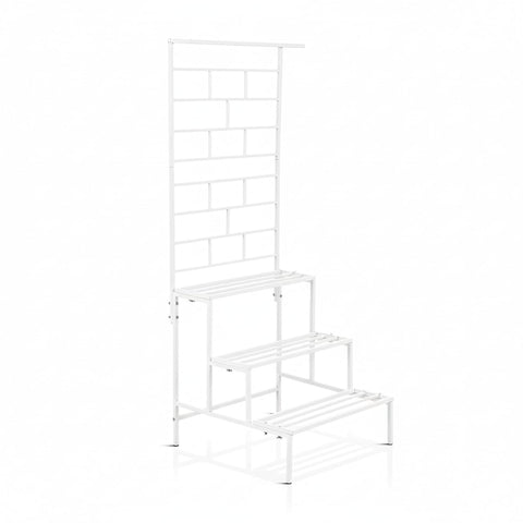 4 Tier Metal Plant Stand with Trellis & Hanging Rod | White | Heavy Duty, Rust-Resistant Plant Rack for Indoor Living Room & Outdoor Balcony