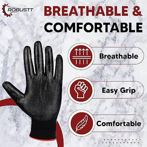 Robustt Nylon Nitrile Coated Industrial Safety Hand Gloves Anti-Cut, Heat Resistant, for Finger and Hand Protection