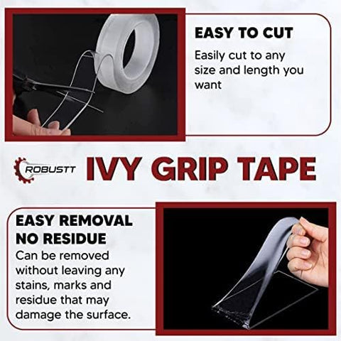 Robustt Double Sided Tape (3m x 3 Cm), Heavy Duty, Transparent IVY Grip Tape, Removable Traceless Mounting Best Suited for Wall Tape, Kitchen, Home Décor & DIY