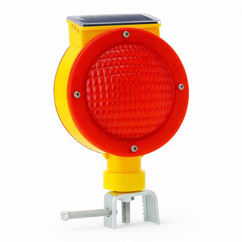 Solar Warning Light | Red LED Road Safety Blinker for Barricades, Traffic & Construction | Waterproof Solar Powered Flashing Lamp with Clamp Mount | High Visibility (Red/Yellow)
