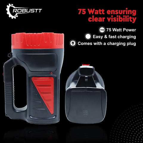 Robustt Search Light (75 watt, 500 Mtr Range) ABS Plastic Material Long Range Portable, Rechargeable High Brightness LED Torch Light (Assorted Color) DESIGN-1