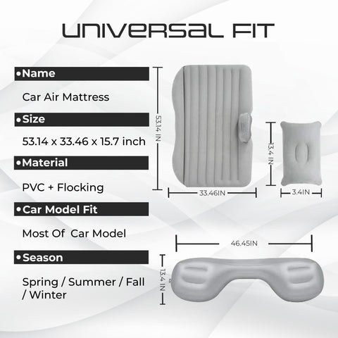 Robustt Car Bed for Back Seat | Inflatable Bed with 2 Air Pillow & Air Pump | Universal Size | Fits in All Car Model | Portable Car Bed | Car Bed For Kids, Travel, Trips, Camping, Picnic, Pool & Beach - Grey