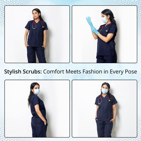 Robustt Classic Scrub Suit Navy Blue Set For Women