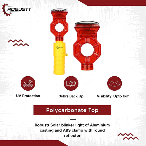 Robustt Hex Solar Blinker Led Light, Yellow & Red, Polycarbonate Top, Solar Light with UV Protection, 36 Hours Backup with 1 Km Visibility