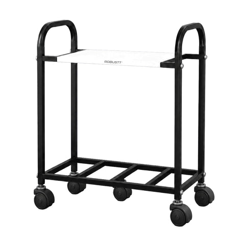 2-Tier Metal UPS Inverter Trolley for Home | Heavy-Duty Inverter Battery Stand | 100 kg Load Capacity | 5 Plastic 360° Swivel Wheels | Black
